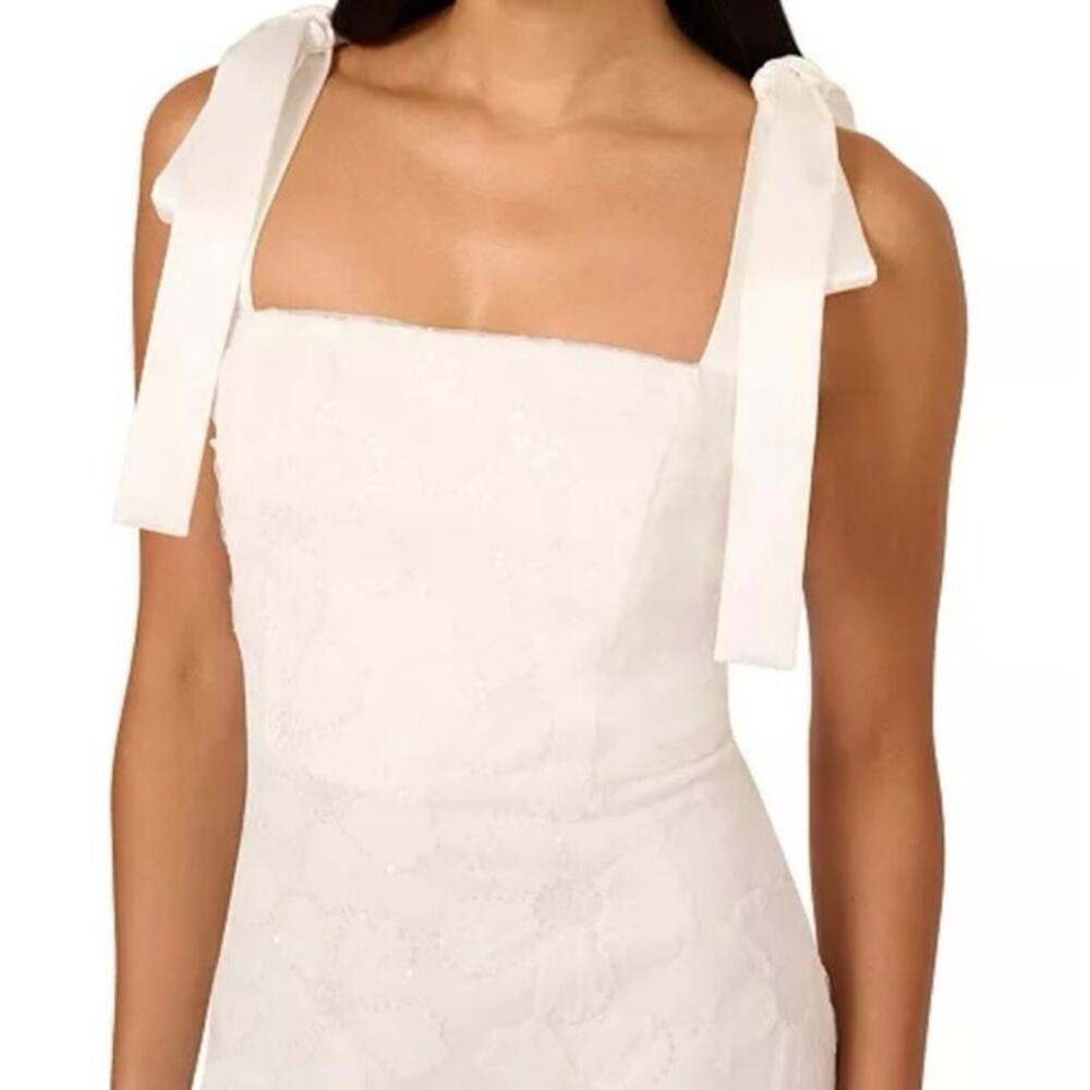 Adrianna Papell Tie Strap Lace Overlay Floral Midi Cocktail Dress White Size 16 - Picture 3 of 16